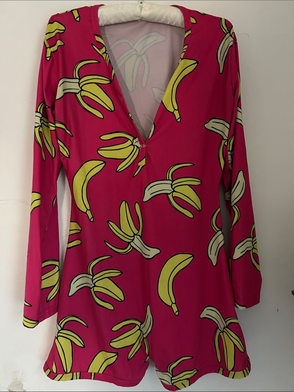 Pink Banana-Print V-Neck Romper
